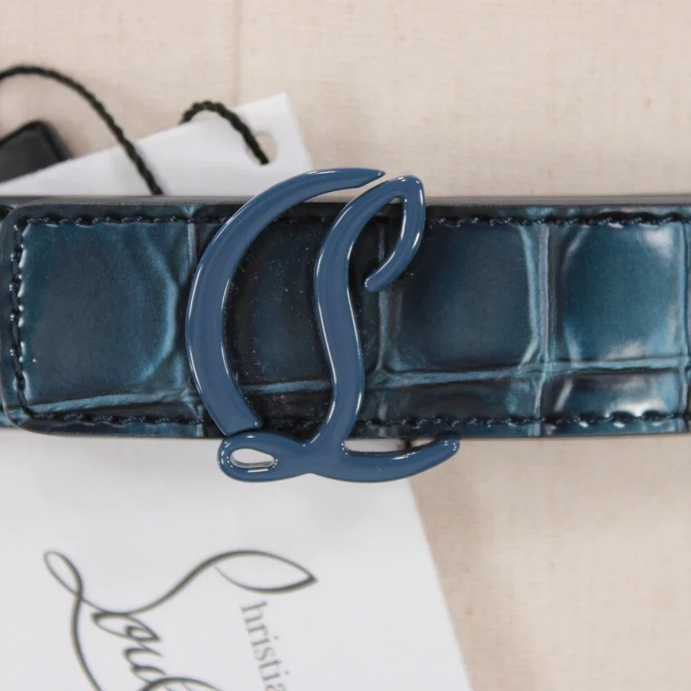 Christian Louboutin NWT Belt Size 80 / 32 US in Blue Alligator-Embossed Leather